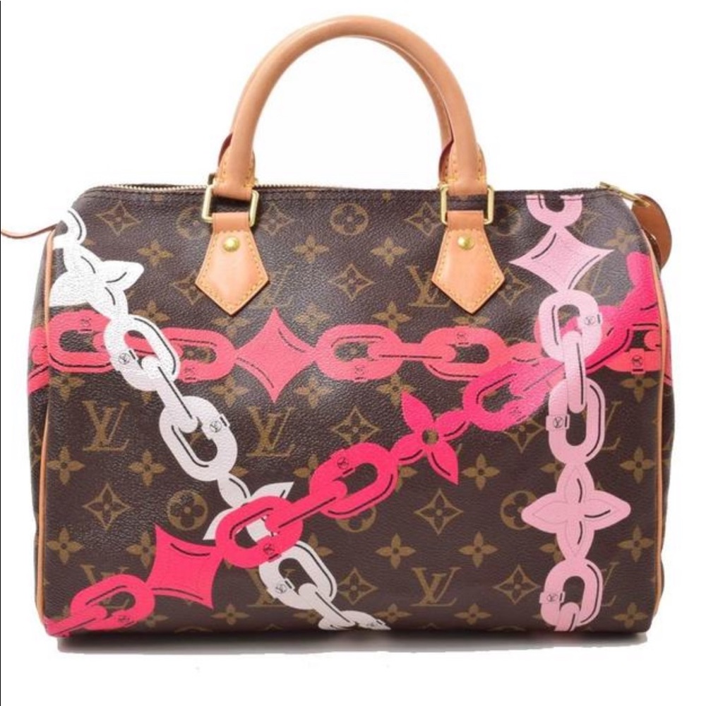 Louis Vuitton Monogram Satchel with Pink and White Chains